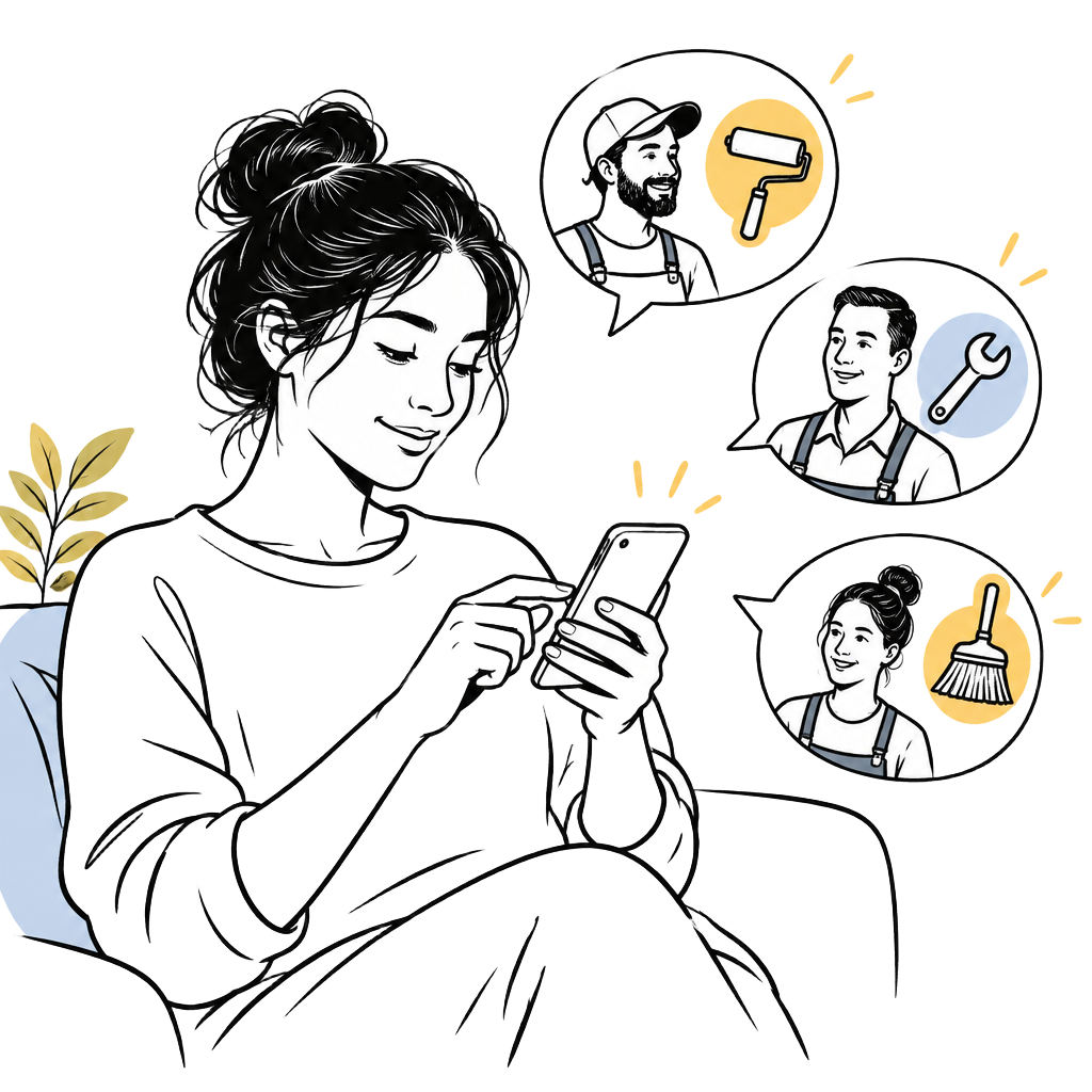 Illustration of a person on their phone browsing local service Pros